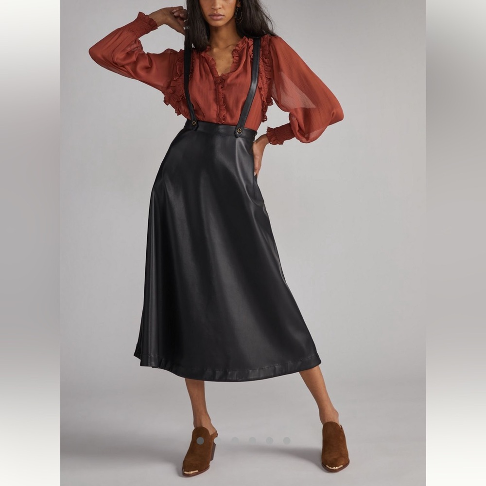 NWOT Anthropologie Faux Leather Pinafore Skirt US6